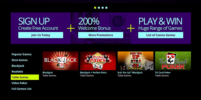 Раздел с карточными играми в казино